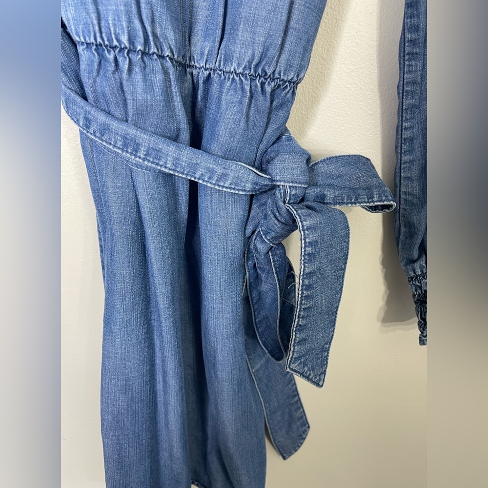 Cloth & Stone NWOT Anthropologie Chambray Tencel Ruffle Neck Mini Dress SZ S - Picture 6 of 12